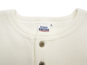 ステュディオ・ダ・ルチザン ヘビーサーマルヘンリー長袖Ｔシャツ 9937 ホワイト メンズ 無地 ヘンリーネック ヘビーウェイト ワッフル ロンtee 新品 (ステュディオ・ダルチザン Studio D'artisan)