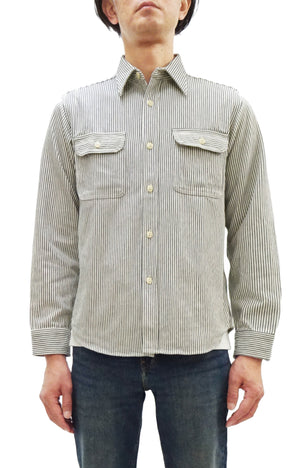 シュガーケーン ヒッコリーストライプ ワークシャツ SC27853 105 オフホワイト (メンズ 長袖シャツ) Sugar Cane Hickory Stripe Work Shirt 新品
