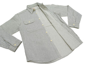 シュガーケーン ヒッコリーストライプ ワークシャツ SC27853 105 オフホワイト (メンズ 長袖シャツ) Sugar Cane Hickory Stripe Work Shirt 新品