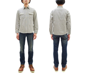 シュガーケーン ヒッコリーストライプ ワークシャツ SC27853 105 オフホワイト (メンズ 長袖シャツ) Sugar Cane Hickory Stripe Work Shirt 新品