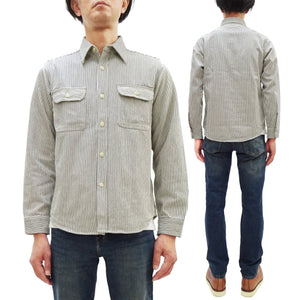 シュガーケーン ヒッコリーストライプ ワークシャツ SC27853 105 オフホワイト (メンズ 長袖シャツ) Sugar Cane Hickory Stripe Work Shirt 新品