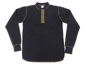 バズリクソンズ ワッフル ヘンリーネック 長袖Tシャツ BR68130 119 ブラック メンズ サーマル ロンtee フラットシーマ 新品 Buzz Rickson's Thermal Henley Neck T-Shirt