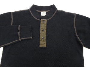 バズリクソンズ ワッフル ヘンリーネック 長袖Tシャツ BR68130 119 ブラック メンズ サーマル ロンtee フラットシーマ 新品 Buzz Rickson's Thermal Henley Neck T-Shirt
