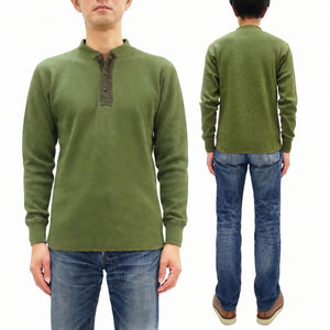 バズリクソンズ ワッフル ヘンリーネック 長袖Tシャツ BR68130 149 オリーブ メンズ サーマル ロンtee フラットシーマ 新品 Buzz Rickson's Thermal Henley Neck T-Shirt