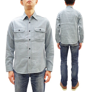 シュガーケーン ドビーストライプ ワークシャツ SC29146 125 ブルー ワンウォッシュ (メンズ 長袖シャツ) Sugar Cane Dobby Stripe Work Shirt (Long Sleeve) 新品