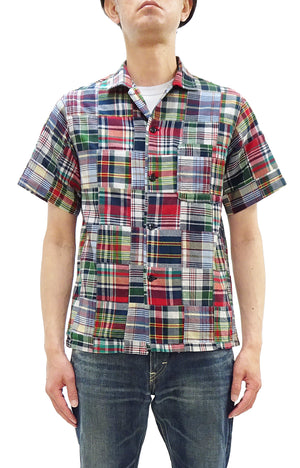 シュガーケーン マドラスチェック パッチワーク オープンシャツ SC39739 (メンズ 半袖シャツ) Sugar Cane Madras Check Patchwork Open Shirt (165 Red) 新品