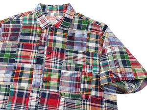 シュガーケーン マドラスチェック パッチワーク オープンシャツ SC39739 (メンズ 半袖シャツ) Sugar Cane Madras Check Patchwork Open Shirt (165 Red) 新品