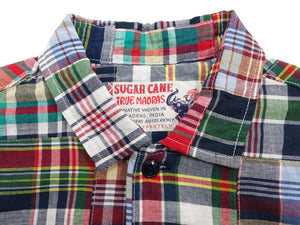 シュガーケーン マドラスチェック パッチワーク オープンシャツ SC39739 (メンズ 半袖シャツ) Sugar Cane Madras Check Patchwork Open Shirt (165 Red) 新品