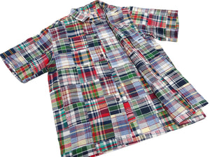 シュガーケーン マドラスチェック パッチワーク オープンシャツ SC39739 (メンズ 半袖シャツ) Sugar Cane Madras Check Patchwork Open Shirt (165 Red) 新品