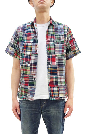シュガーケーン マドラスチェック パッチワーク オープンシャツ SC39739 (メンズ 半袖シャツ) Sugar Cane Madras Check Patchwork Open Shirt (165 Red) 新品