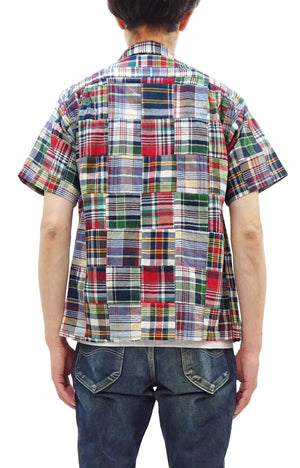 シュガーケーン マドラスチェック パッチワーク オープンシャツ SC39739 (メンズ 半袖シャツ) Sugar Cane Madras Check Patchwork Open Shirt (165 Red) 新品