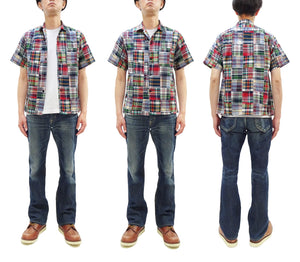 シュガーケーン マドラスチェック パッチワーク オープンシャツ SC39739 (メンズ 半袖シャツ) Sugar Cane Madras Check Patchwork Open Shirt (165 Red) 新品
