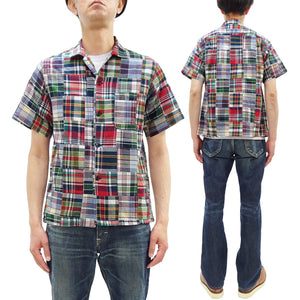 シュガーケーン マドラスチェック パッチワーク オープンシャツ SC39739 (メンズ 半袖シャツ) Sugar Cane Madras Check Patchwork Open Shirt (165 Red) 新品