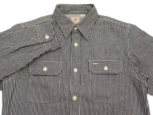 シュガーケーン ヒッコリーストライプ ワークシャツ SC27853 119 ブラック (メンズ 長袖シャツ) Sugar Cane Hickory Stripe Work Shirt 新品