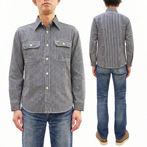 シュガーケーン ヒッコリーストライプ ワークシャツ SC27853 119 ブラック (メンズ 長袖シャツ) Sugar Cane Hickory Stripe Work Shirt 新品