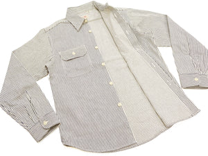 シュガーケーン ヒッコリーストライプ ワークシャツ SC27853 105 オフホワイト (メンズ 長袖シャツ) Sugar Cane Hickory Stripe Work Shirt 新品