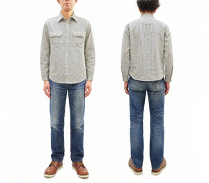 シュガーケーン ヒッコリーストライプ ワークシャツ SC27853 105 オフホワイト (メンズ 長袖シャツ) Sugar Cane Hickory Stripe Work Shirt 新品