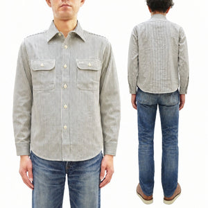 シュガーケーン ヒッコリーストライプ ワークシャツ SC27853 105 オフホワイト (メンズ 長袖シャツ) Sugar Cane Hickory Stripe Work Shirt 新品